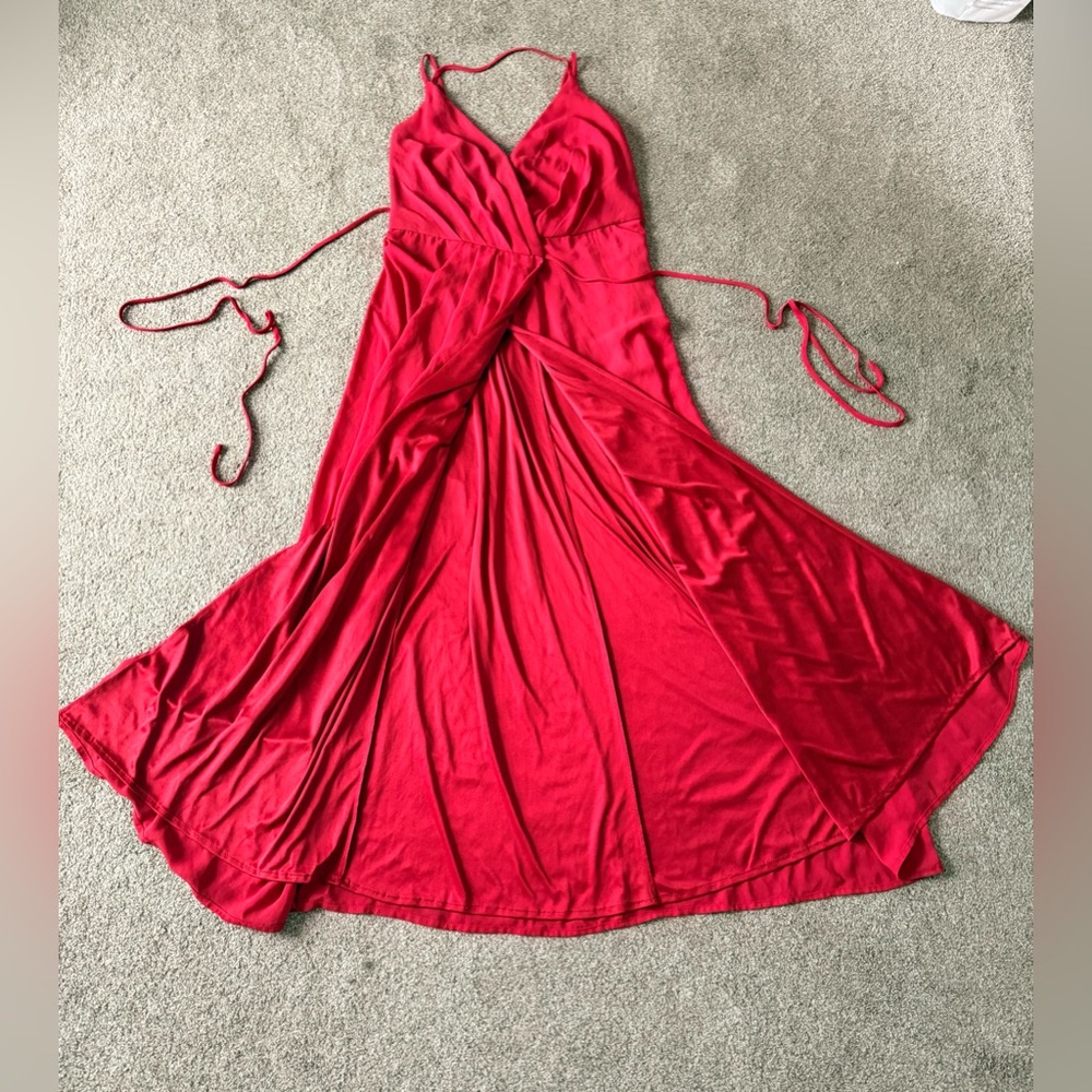 David’s Bridal Red dress size 4 Prom Maxi evening party ball gown straps wrap - Picture 10 of 12